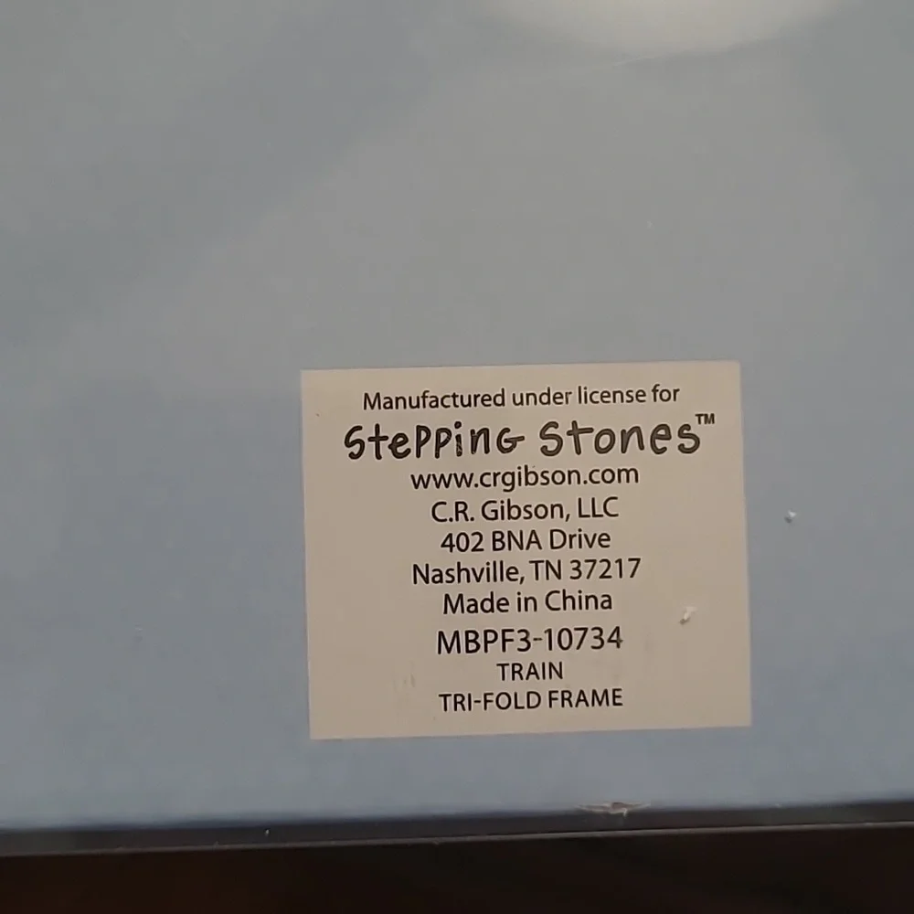 NWT! Blue and Green Train Tri-Folding New Baby Photo Frame